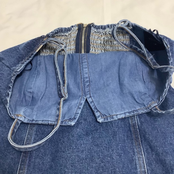 You Com Smocked back jeans straps mini-dress Size M (698) - Picture 7 of 16